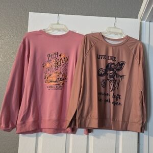 Pink and Tan Graphic Sweatshirts